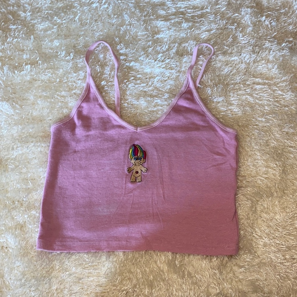trolls pink crop tank top